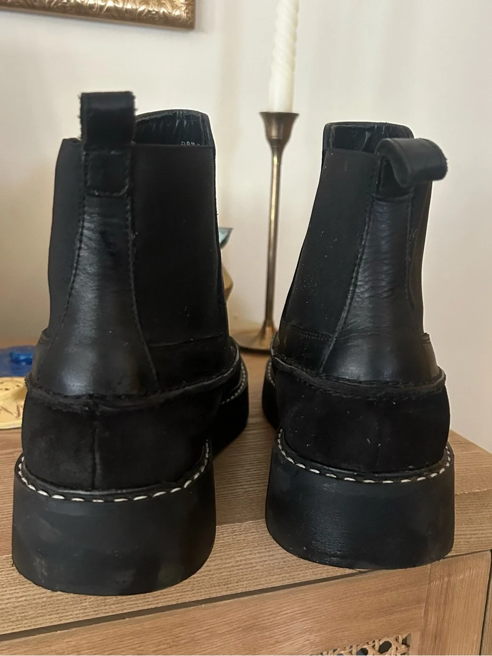 & Other Stories Chunky Platform Chelsea Boots Leather Ankle Booties Black Size 8